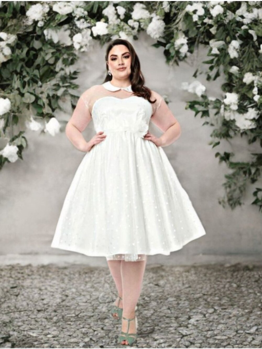Unique Vintage Bridal Swing Fit & Flare Dress Iridescent Heart Wedding Plust 3X